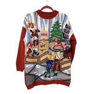 Vintage Tiara International Toy Store Embroidered Christmas Sweater M Novelty